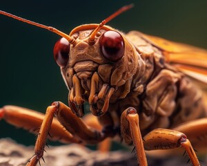 a photorealistic image of a super macro shot of cicada, macro lens, emphasizing the detail and reali