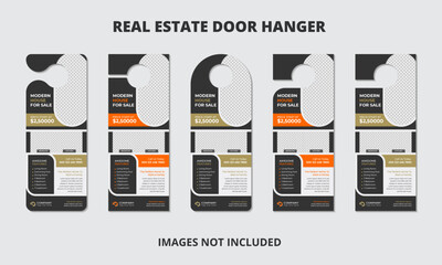 Real estate agency business door hanger design template, modern and  corporate door hanging design with 5 cutting styles and 2 colors vector illustration 