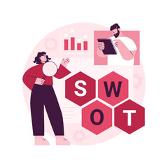 Poster - swot analysis abstract concept vector illustration. swot matrix, strategy building, corporate projec