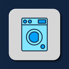 Canvas Print - Filled outline Washer icon isolated on blue background. Washing machine icon. Clothes washer - laundry machine. Home appliance symbol. Vector