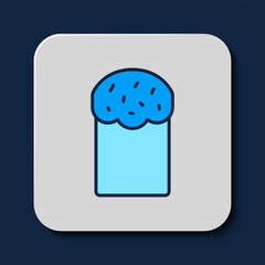 Sticker - Filled outline Easter cake icon isolated on blue background. Happy Easter. Vector