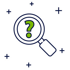 Sticker - Filled outline Unknown search icon isolated on white background. Magnifying glass and question mark. Vector