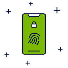 Poster - Filled outline Smartphone with fingerprint scanner icon isolated on white background. Concept of security, personal access via finger on mobile. Vector