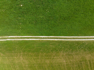 Wall Mural - Aerial view of small track through farmland in Switzerland.