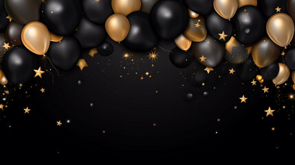 Wall Mural - Black and gold balloons on a black background