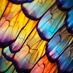 Wall Mural - bright colorful butterfly wing pattern. Macro of a butterfly wing. AI generated content