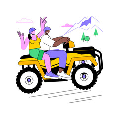 Aufkleber - Quad rental isolated cartoon vector illustrations. Happy young couple renting a quad, recreation business, tourism industry, outdoor equipment for riding, summer holidays vector cartoon.