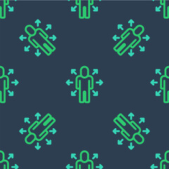 Poster - Line Multitasking manager working icon isolated seamless pattern on blue background. Vector