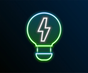 Poster - Glowing neon line Creative lamp light idea icon isolated on black background. Concept ideas inspiration, invention, effective thinking, knowledge and education. Colorful outline concept. Vector