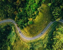 Beautiful Green Mountain Road Curve Landscape Of A Drone Capture Topdown From Puerto Rico