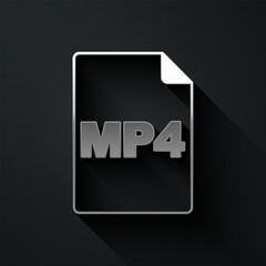 Canvas Print - Silver MP4 file document. Download mp4 button icon isolated on black background. MP4 file symbol. Long shadow style. Vector