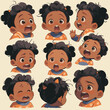 Childhood Expressions: Hand-Drawn Vector Sheets of African-American Kids Showcasing a Range of Emotions, Ideal for Children's Book Illustrations, Animation Projects, and Educational Materials