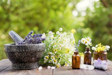Homeopathy and herbal medicine concept outdoors