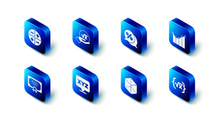 Sticker - Set Square root of x glyph, Discount percent tag, Graph, schedule, chart, diagram, Geometric figure Cube, XYZ Coordinate system, Certificate template and icon. Vector