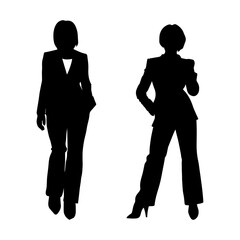 vector illustration. silhouette of two women colleagues girlfriends in classic clothes. businesswoma