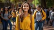 Young Indian girl walking on the college campus generative ai