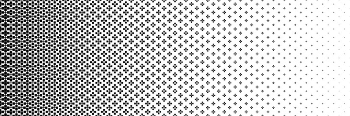 Poster - horizontal black halftone of cross and square design for pattern and background.