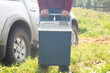 Portable portable refrigerator for the car.Preservation of products in hot weather