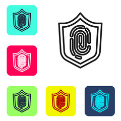 Poster - Black line Fingerprint icon isolated on white background. ID app icon. Identification sign. Touch id. Set icons in color square buttons. Vector