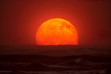 Sticker - beautiful red sunset in the desert or over the ocean, generative ai