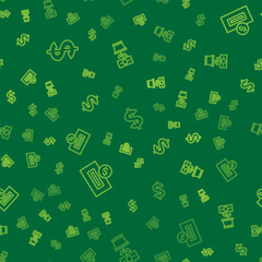 Wall Mural - Set line Dollar symbol, Inserting coin and Money plant the pot on seamless pattern. Vector