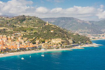 Wall Mural - Aerial view of Noli town on the Ligurian Sea,  Italy