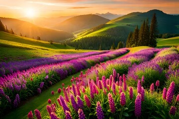 Poster - lavender field at sunset