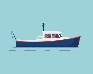 Fishing boat. Sea transport vector illustration in flat cartoon style.