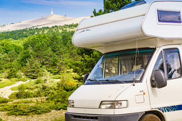 Poster - Caravan in mountains. Mont Ventoux in the distance. Provance