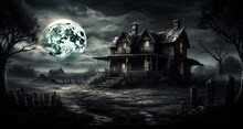 Haunted Old Mansion Spooky Halloween Scene