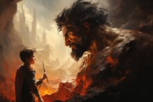 A Tale Of Bravery And Divine Intervention: David's Courageous Confrontation With Goliath In The Biblical Showdown Generative AI