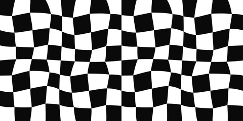 Fototapete - Racing flag. Vector and seamless checkered pattern. Racing flag made of curved blocks.