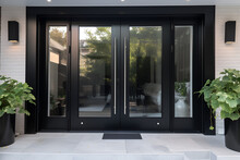Modern Black Hinged Patio Doors: AI Generated Image