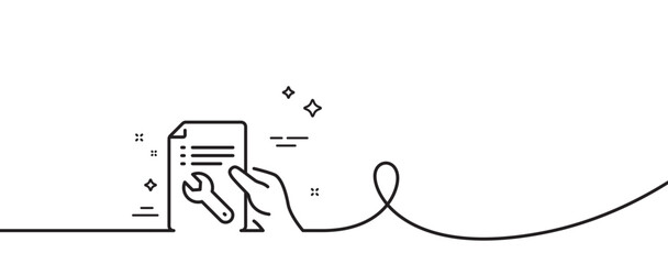 Poster - spanner tool line icon. continuous one line with curl. repair service document sign. fix instruments