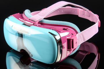 Poster - A pair of pink and blue virtual reality headsets. Generative AI image.