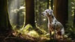 Dalmatian is walking in the forest.