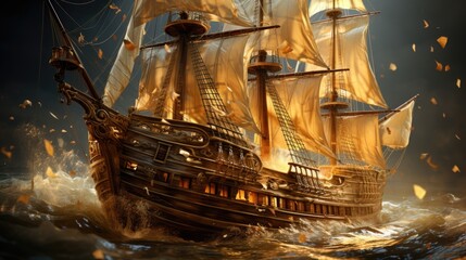 Poster - A pirate ship in the middle of the ocean. Generative AI image.