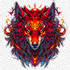  Angry wolf roaring art, in white background, 3d render illustration. Design for wall painting, canvas painting. Abstract impressionism. Render 3d art. Low poly mosaic.
