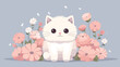 © DRN Studio - Vector illustration of cute cat and flower field.