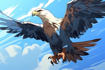 Wall Mural - A drawing of an eagle flying in the sky. Generative AI image.