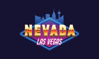 Wall Mural - las vegas, nevada sign. las vegas logo with cityscape. gamble, casino, slots design. vector illustra