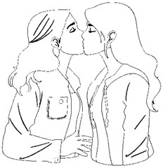 Sticker - A lesbian couple kissing doodle outline