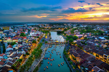 Hoi An Ancient Town And Hoai River In Twilight, Vietnam.