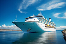 Huge Cruise Ship In The Harbor With Blue Sky Illustration