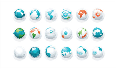globe web icons inline in various styles and vector white background