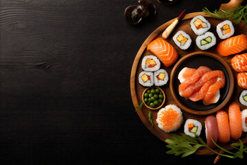 healthy food japanese rice roll fresh fish asian sushi seafood. Generative AI.