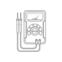 Analog multimeter in outline icon, vector illustration in trendy design style. Electrical tool for measuring electric current, voltage, and resistance in an electrical component. 