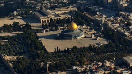 Wall Mural - Al-aqsa mosque in Jerusalem, dome of the rock, Israel, aerial drone view 4k