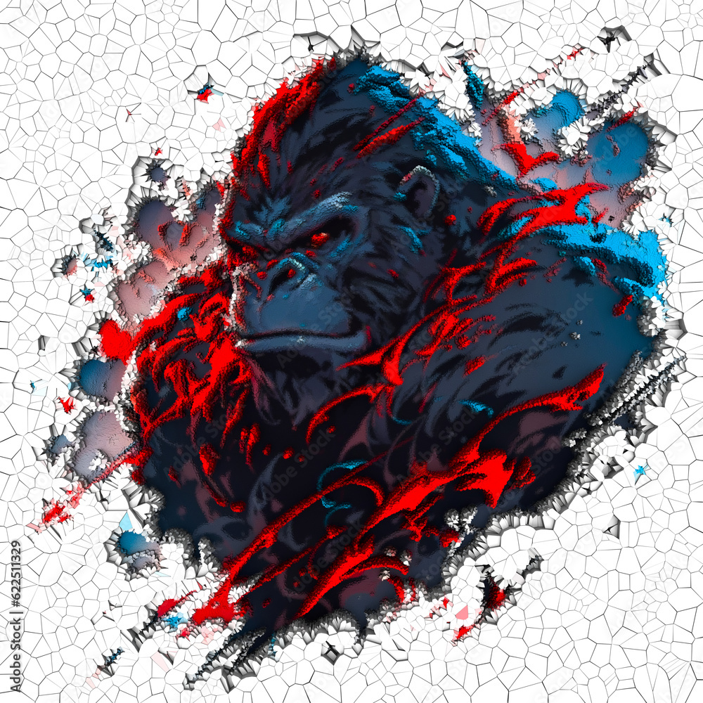 Angry gorilla roaring art, in white background, 3d render illustration ...