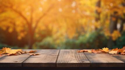 Wall Mural - Empty wooden table with autumn background